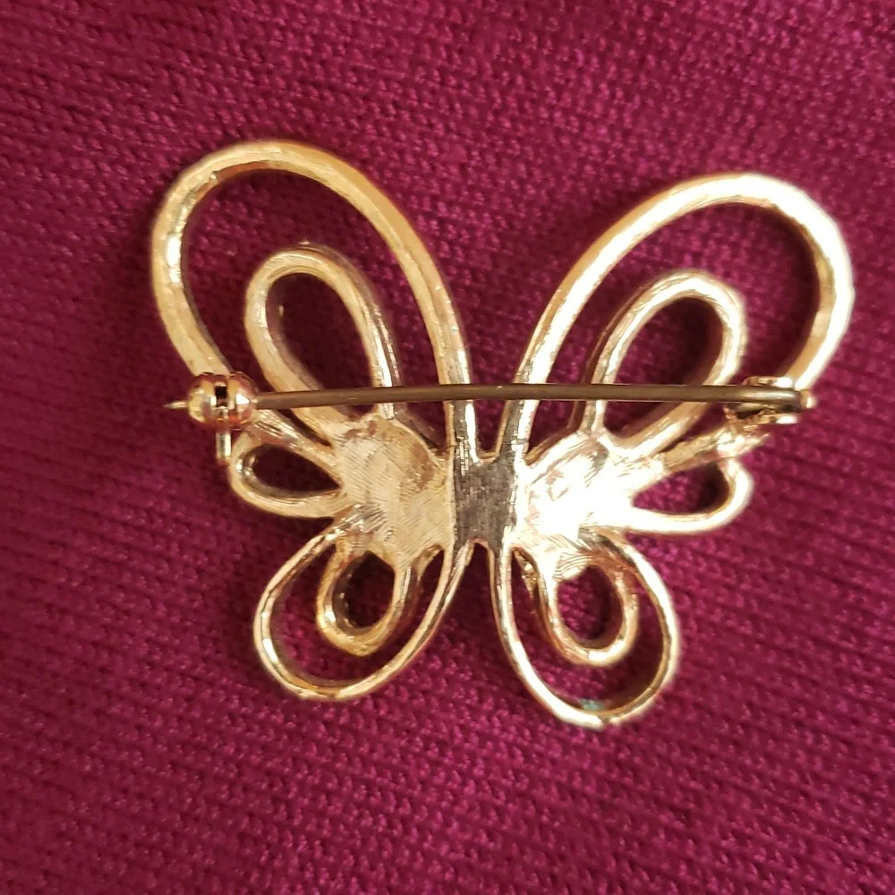3/$20 Butterfly Pin Goldtone with Clear Crystals